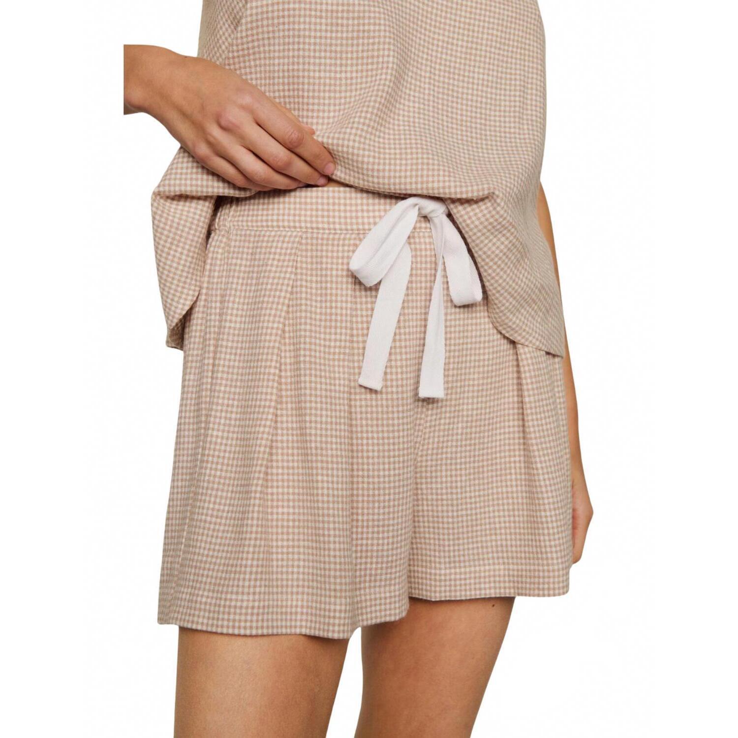 New Eberjey Linen Blend Relaxed Short In Gingham White/Warm Taupe